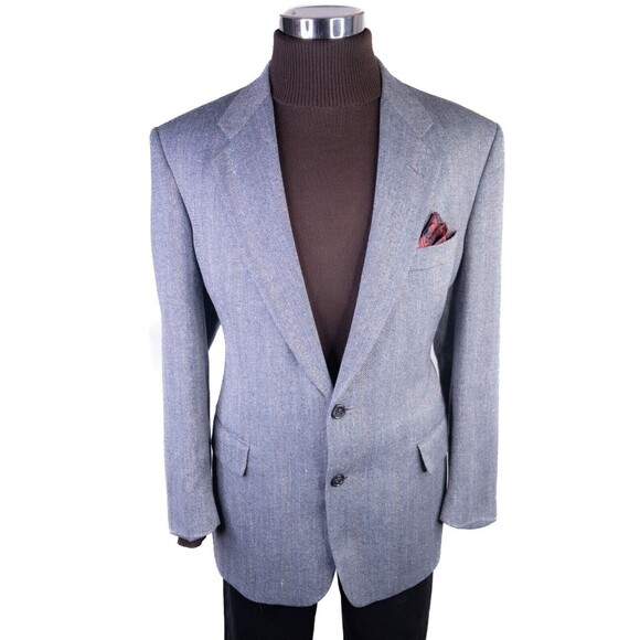 Evan Picone Blue Herringbone Wool Blend Two Button Two Piece Suit Size: 42R - Picture 2 of 14